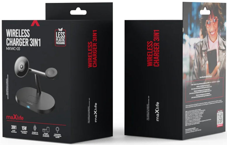 Incarcator Retea Wireless MaXlife MXWC-03 3in1, 15W, 1.67A, Negru