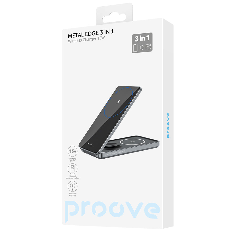 Incarcator Retea Wireless Proove Metal Edge 3in1, 15W, 1.67A, Gri WSME15010003
