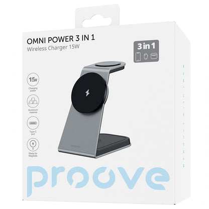 Incarcator Retea Wireless Proove Omni Power 3in1, 15W, 1.67A, Gri WSOP15020003