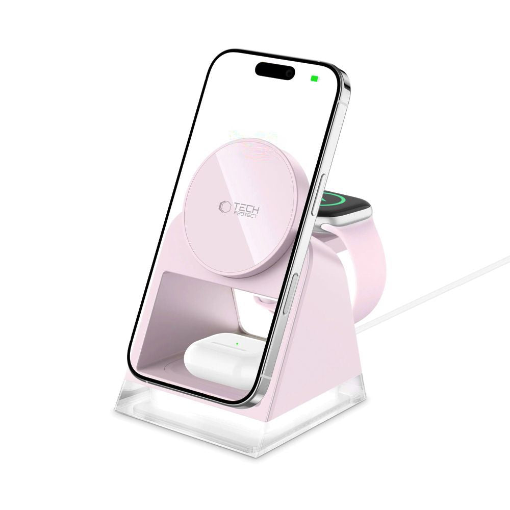 Incarcator Retea Wireless Tech-Protect A43 3in1, 15W, 1.67A, Roz