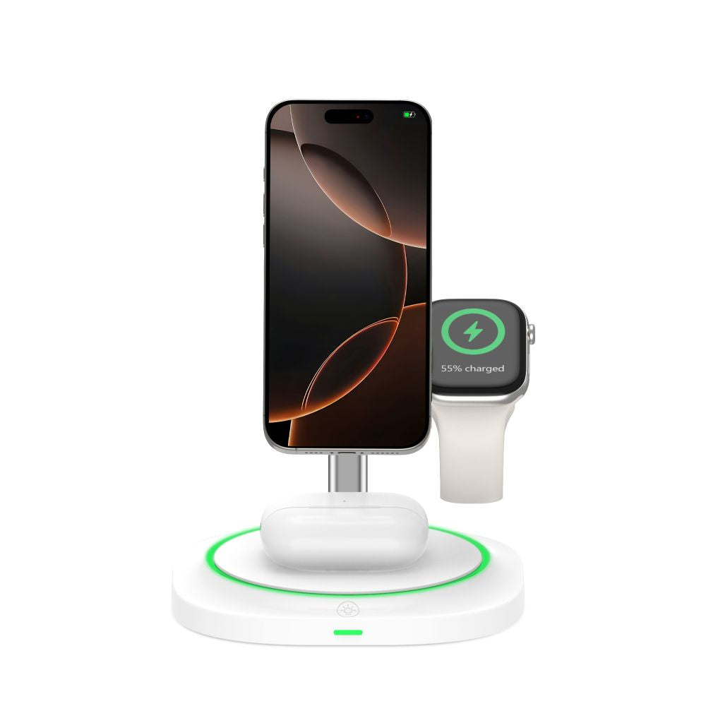 Incarcator Retea Wireless Tech-Protect QI15W-A46 3in1, 15W, 1.67A, Alb