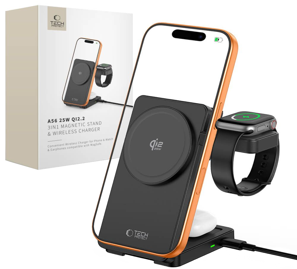 Incarcator Retea Wireless Tech-Protect A56 3in1, 25W, Negru