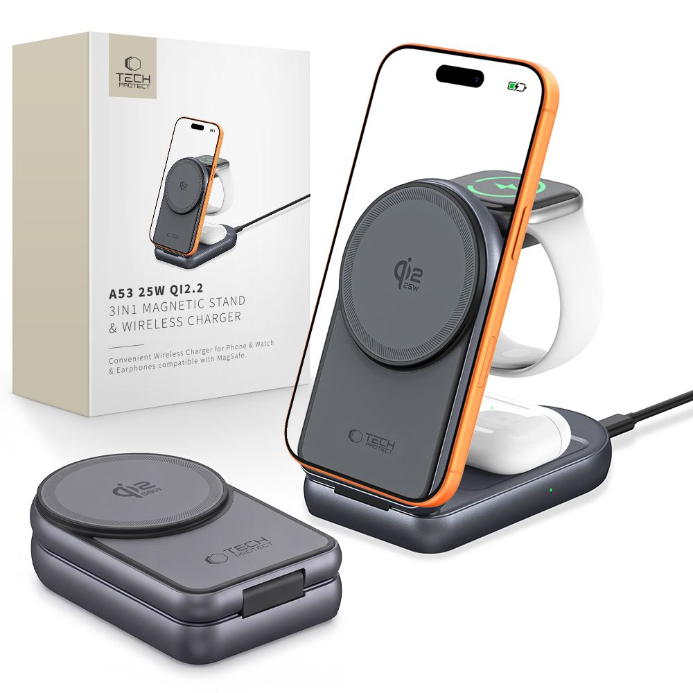 Incarcator Retea Wireless Tech-Protect A53 3in1, 25W, Gri