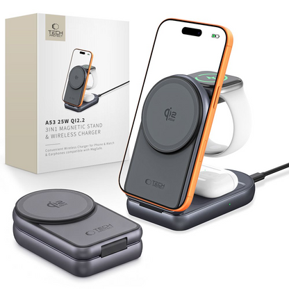 Incarcator Retea Wireless Tech-Protect A53 3in1, 25W, Gri