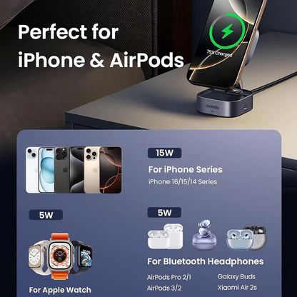 Incarcator Retea Wireless UGREEN W702 3in1, 20W, 1.67A, 1 x USB-C, Negru