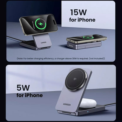 Incarcator Retea Wireless UGREEN W706 2in1, 20W, 1.67A, Negru