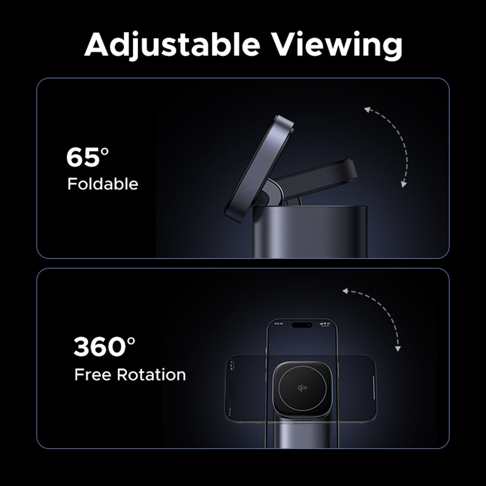 Incarcator Retea Wireless UGREEN X555 4in1, 65W, 3.25A, 1 x USB-A - 2 x USB-C, Gri