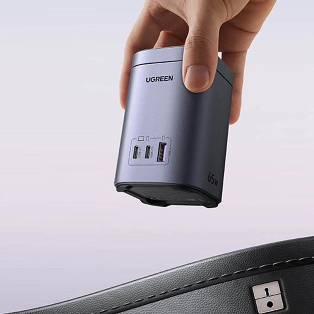 Incarcator Retea Wireless UGREEN X555 4in1, 65W, 3.25A, 1 x USB-A - 2 x USB-C, Gri