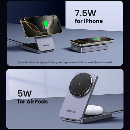 Incarcator Retea Wireless UGREEN W528 2in1, 20W, 1.67A, Negru