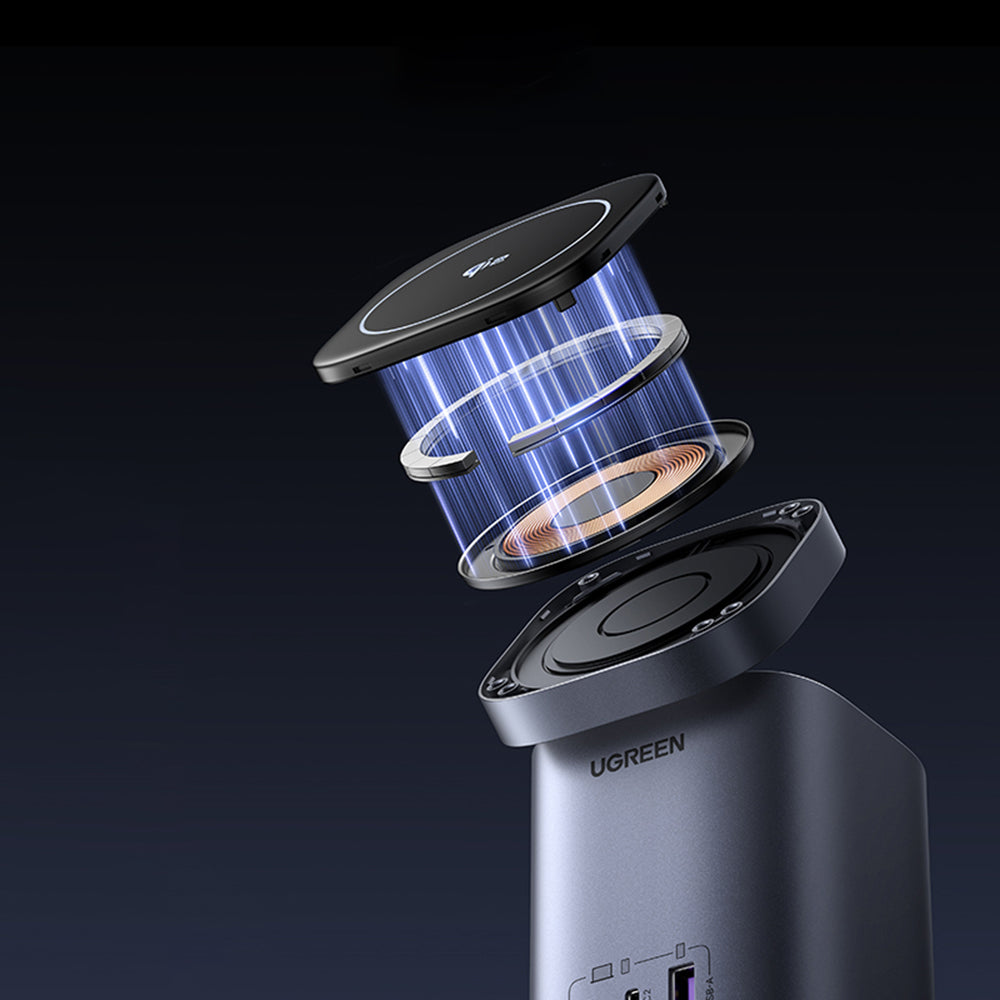 Incarcator Retea Wireless UGREEN X555 4in1, 65W, 3.25A, 1 x USB-A - 2 x USB-C, Gri