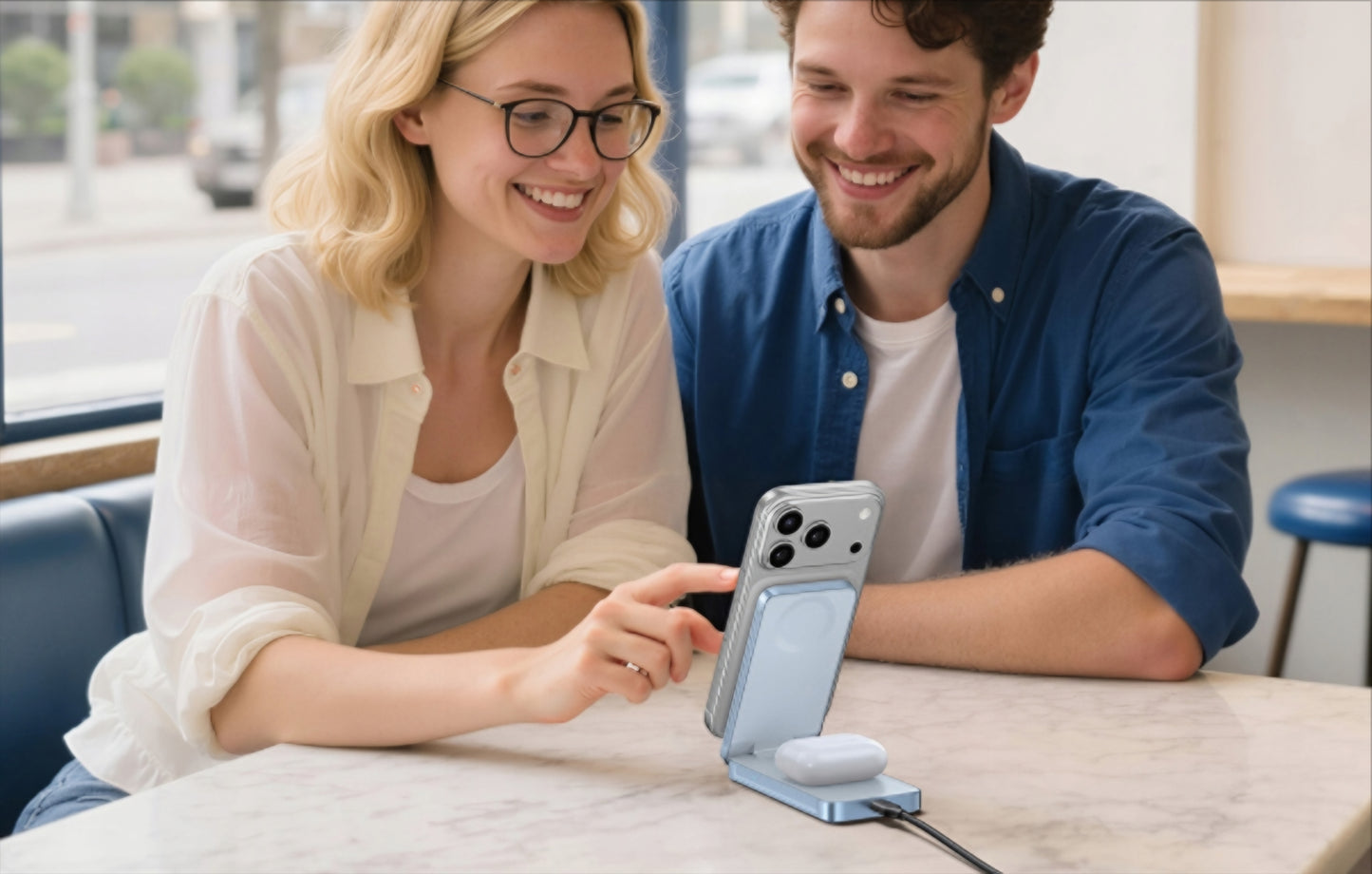 Incarcator Retea Wireless UGREEN MagFlow 2in1, 25W, Albastru
