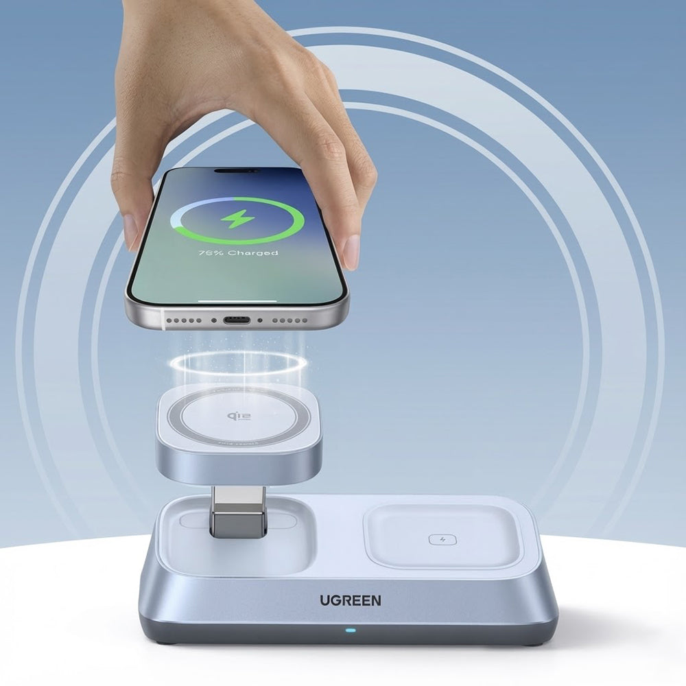 Incarcator Retea Wireless UGREEN W711 3in1, 25W, 1.67A, Albastru