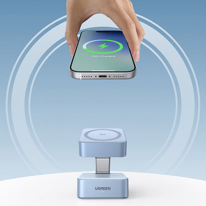 Incarcator Retea Wireless UGREEN W752 2in1, 35W, 3A, 1 x USB-C, Albastru