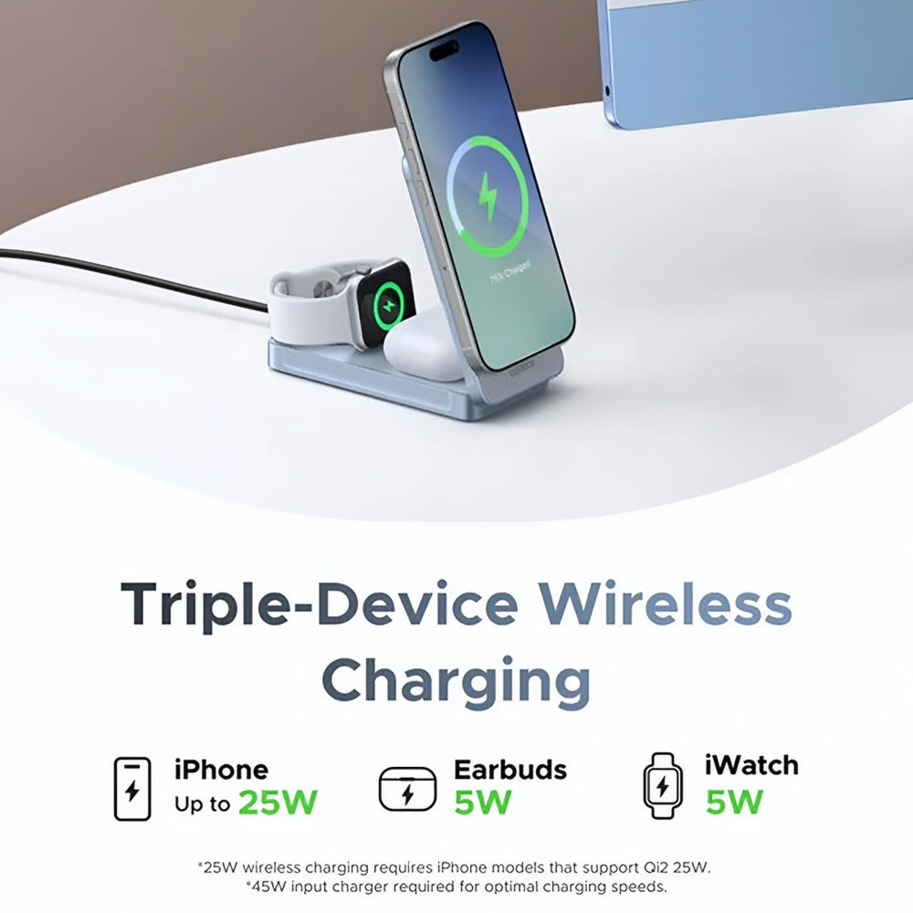 Incarcator Retea Wireless UGREEN W757 (65901) 3in1, 25W, Albastru