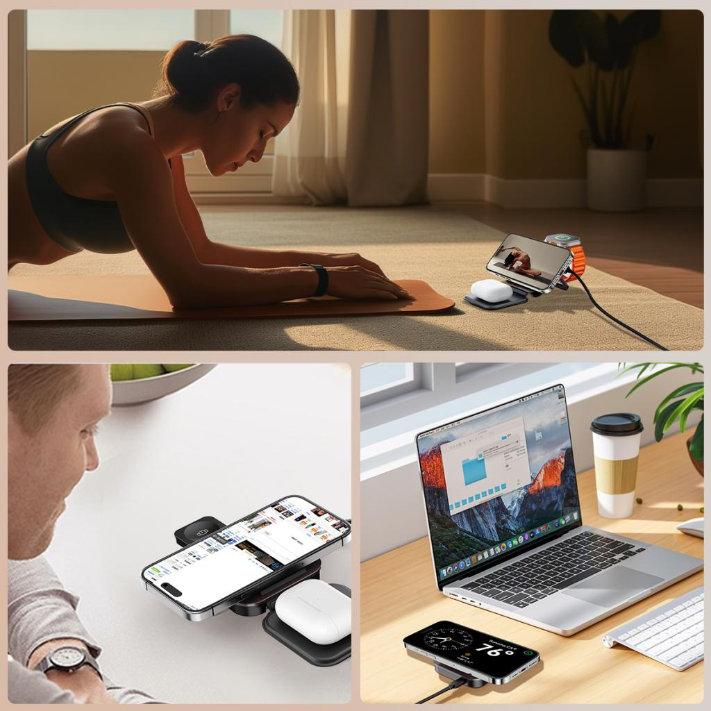 Incarcator Retea Wireless XO Design CX035 3in1, 15W, 1.67A, Negru, Resigilat