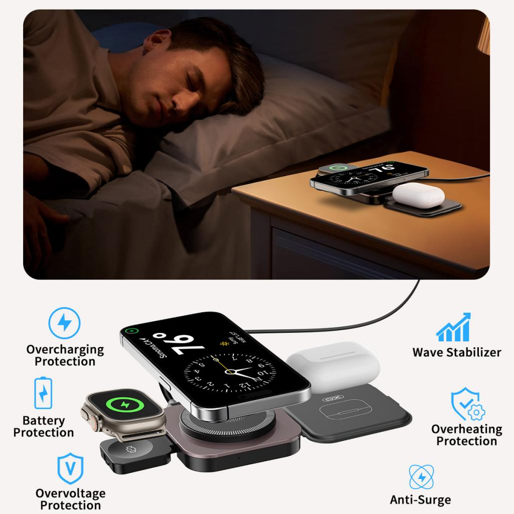 Incarcator Retea Wireless XO Design CX035 3in1, 15W, 1.67A, Negru