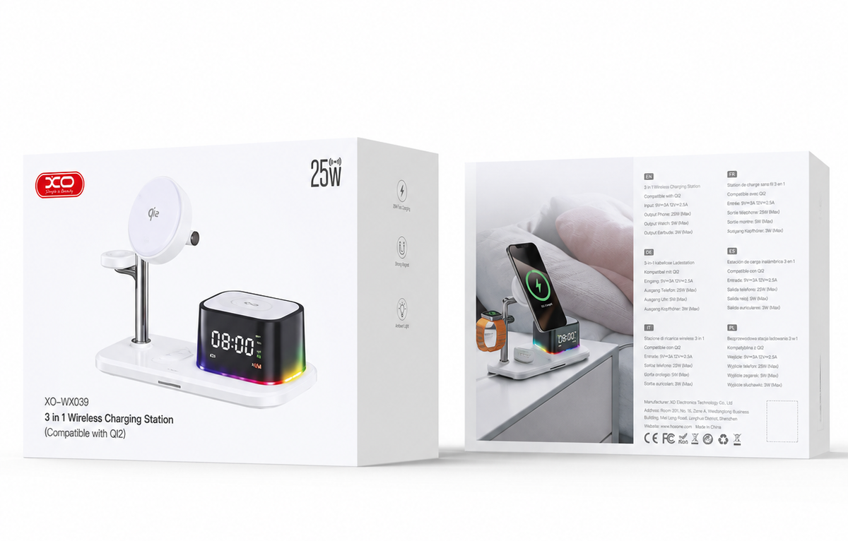 Incarcator Retea Wireless XO Design CX045 3in1, 25W, Alb