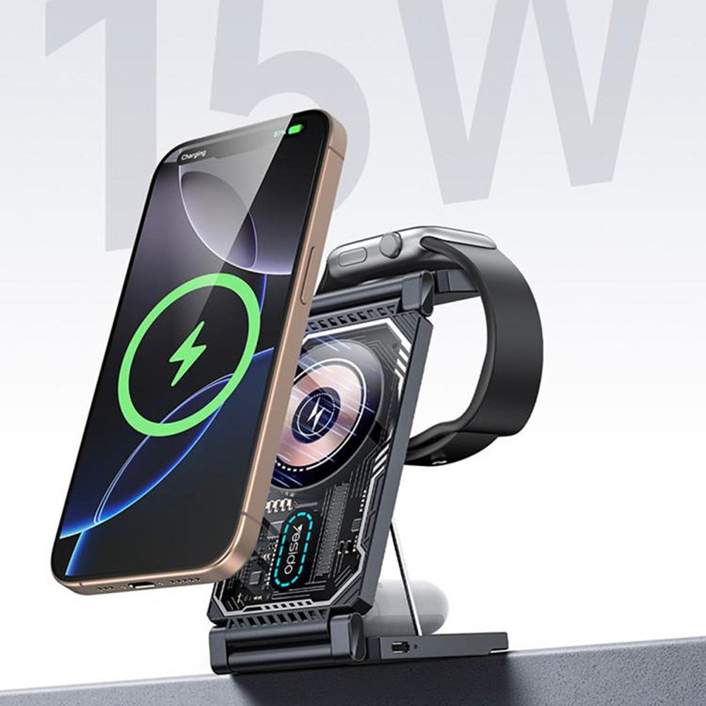 Incarcator Retea Wireless Yesido DS25 3in1, 15W, 1.67A, Negru