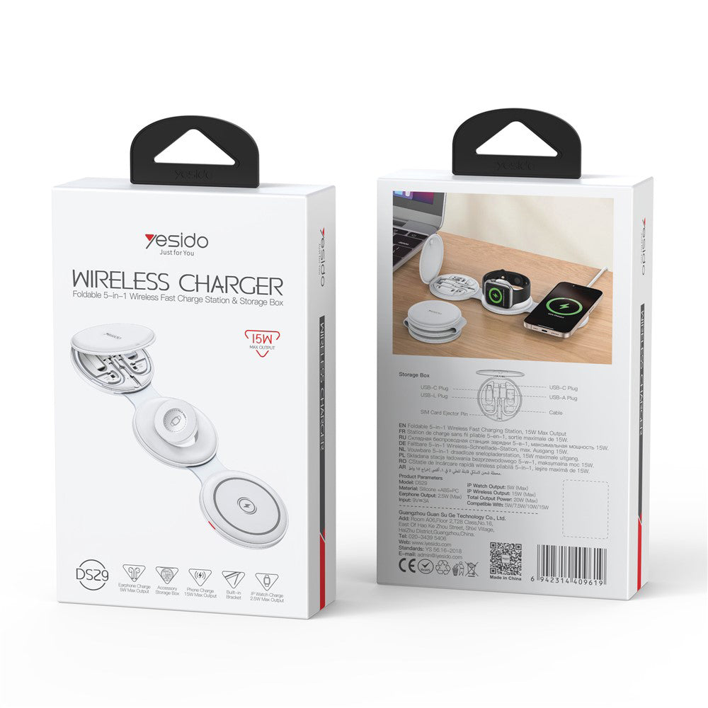 Incarcator Retea Wireless Yesido DS29 5in1, 15W, 1.67A, Alb