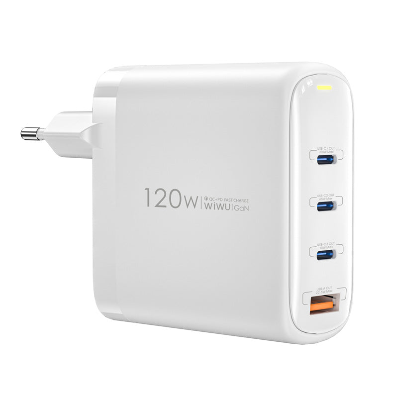 Ładowarka sieciowa WiWu Wi-U020, 120W, 3A, 1 x USB-A - 3 x USB-C, biała 