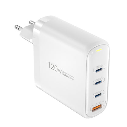 Ładowarka sieciowa WiWu Wi-U020, 120W, 3A, 1 x USB-A - 3 x USB-C, biała 