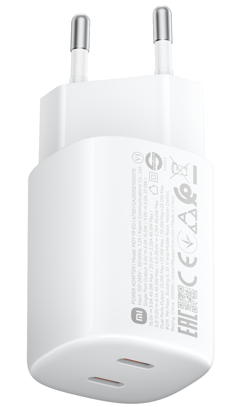 Incarcator Retea Xiaomi Nano Turbo, 45W, 3A, 2 x USB-C, Alb BHR087OEU