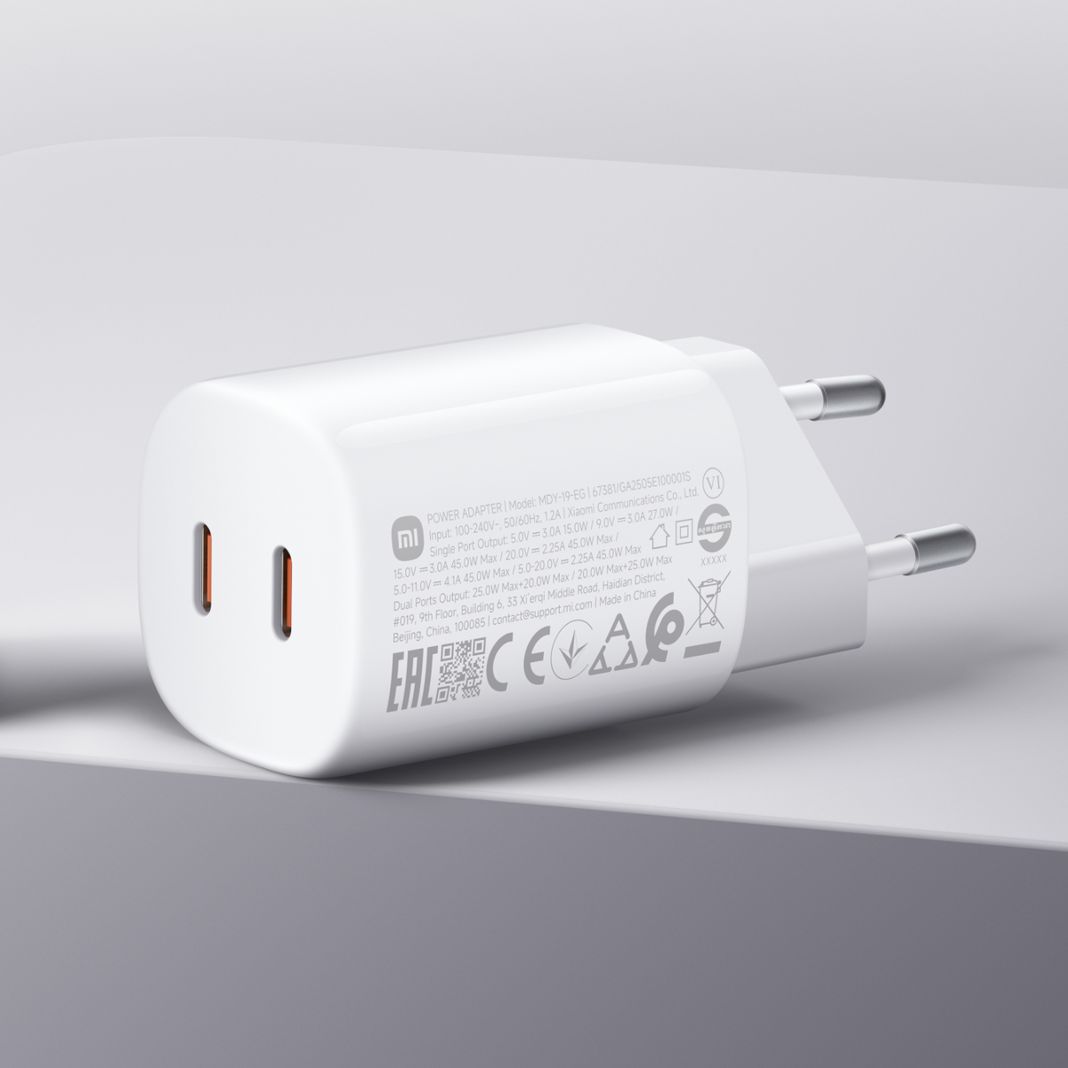 Incarcator Retea Xiaomi Nano Turbo, 45W, 3A, 2 x USB-C, Alb BHR087OEU
