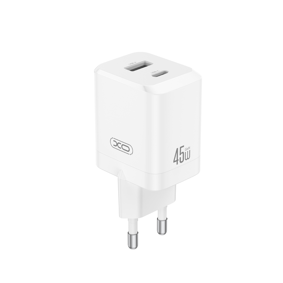 Incarcator Retea XO Design CE36, 45W, 3A, 1 x USB-A - 1 x USB-C, Alb