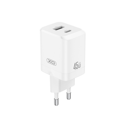 Incarcator Retea XO Design CE36, 45W, 3A, 1 x USB-A - 1 x USB-C, Alb