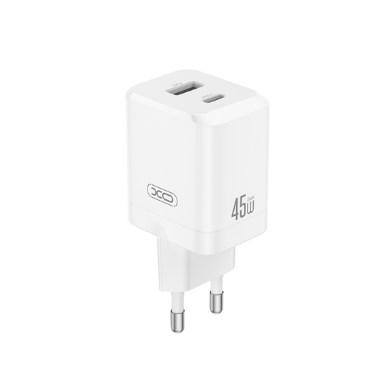 Incarcator Retea XO Design CE36, 45W, 3A, 1 x USB-A - 1 x USB-C, Alb