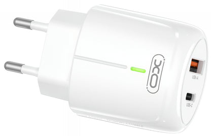 Incarcator Retea XO Design L114, 20W, 3A, 1 x USB-A - 1 x USB-C, Alb