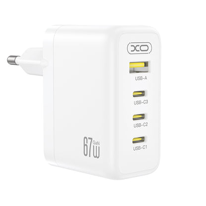 Incarcator Retea XO Design CE39, 67W, 3A, 1 x USB-A - 3 x USB-C, Alb