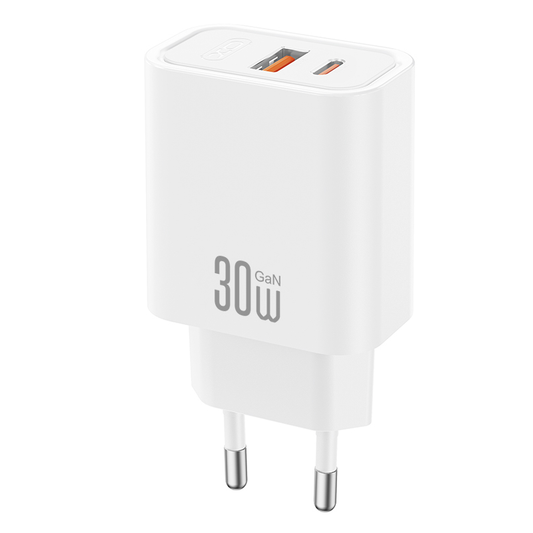 Incarcator Retea XO Design CE42, 30W, 3A, 1 x USB-A - 1 x USB-C, Alb