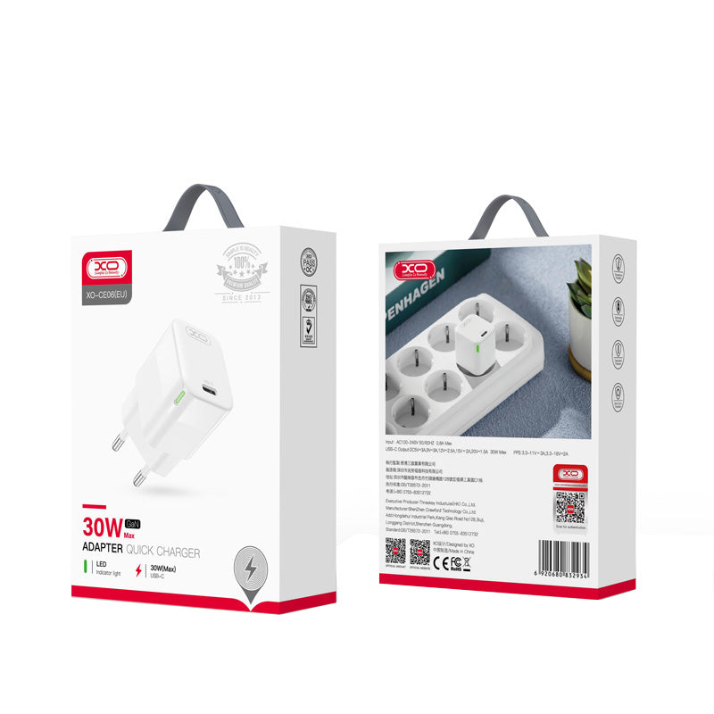 Incarcator Retea XO Design CE06, 30W, 3A, 1 x USB-C, Alb