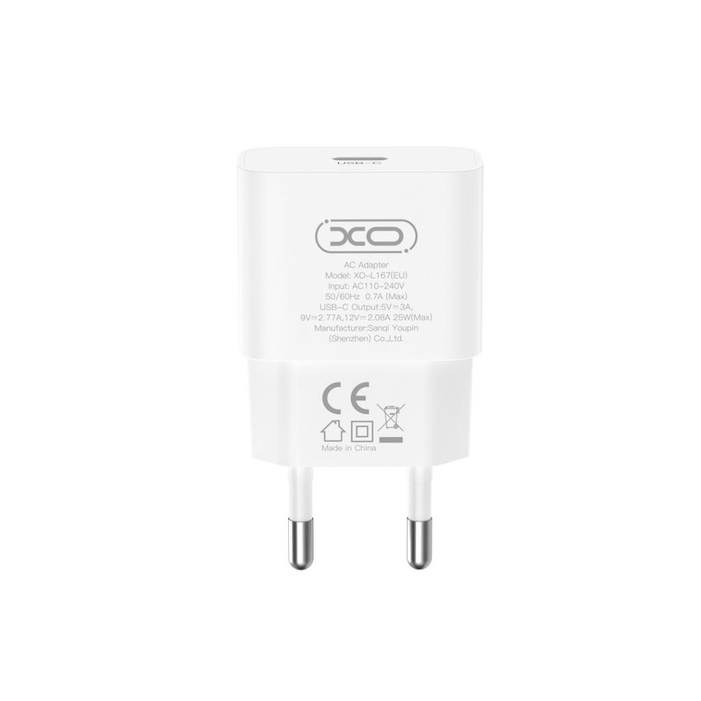 Incarcator Retea XO Design L167, 25W, 3A, 1 x USB-C, Alb