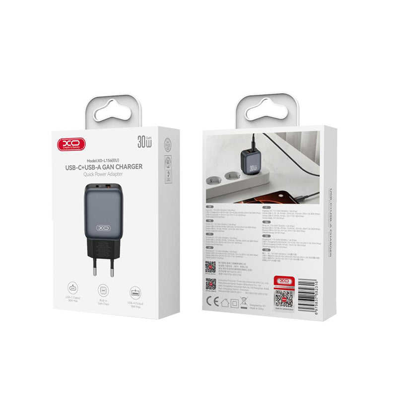 Incarcator Retea XO Design L156, 30W, 3A, 1 x USB-A - 1 x USB-C, Negru