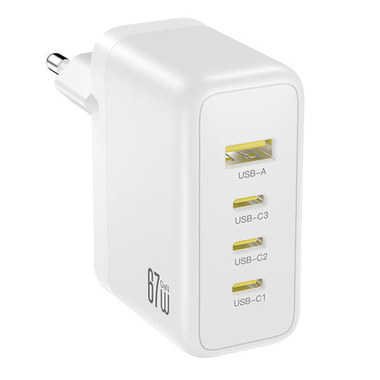 Incarcator Retea XO Design CE39, 67W, 3A, 1 x USB-A - 3 x USB-C, Alb