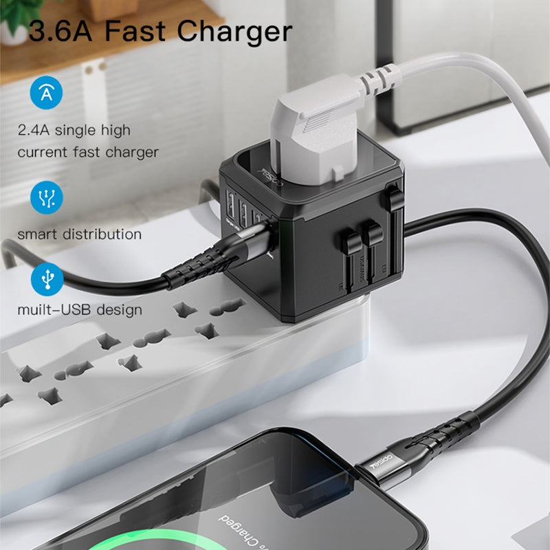 Ładowarka sieciowa Yesido MC10 Travel, 18W, 3.6A, 1 x USB-C - 3 x USB-A, czarna 