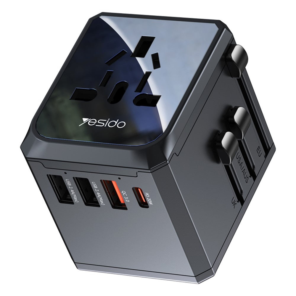 Incarcator Retea Yesido MC24 Travel, 20W, 3A, 3 x USB-A - 1 x USB-C, Negru