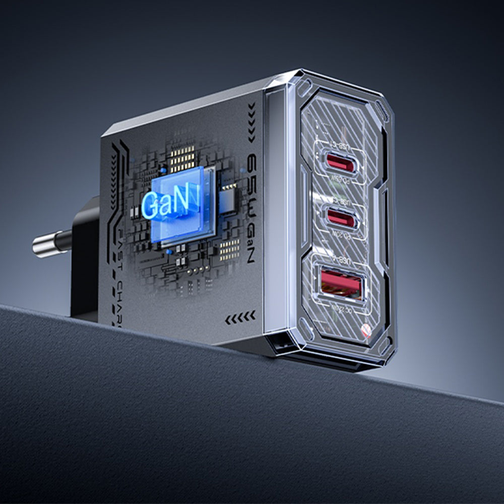 Incarcator Retea Yesido YC101, 65W, 3.25A, 1 x USB-A - 2 x USB-C, Negru