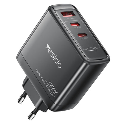 Incarcator Retea Yesido YC142, 100W, 5A, 1 x USB-A - 2 x USB-C, Negru