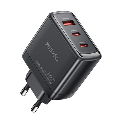 Incarcator Retea Yesido YC144, 65W, 3.25A, 1 x USB-A - 2 x USB-C, Negru