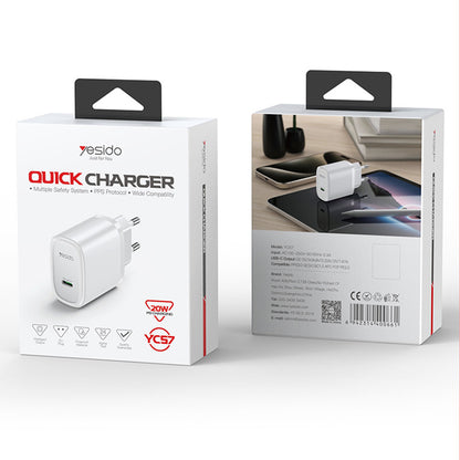 Incarcator Retea Yesido YC57, 20W, 3A, 1 x USB-C, Alb