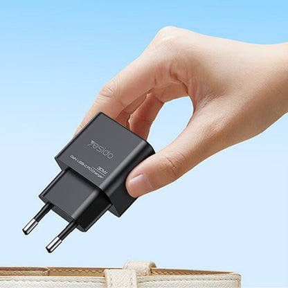 Incarcator Retea Yesido YC64, 30W, 3A, 1 x USB-A - 1 x USB-C, Negru