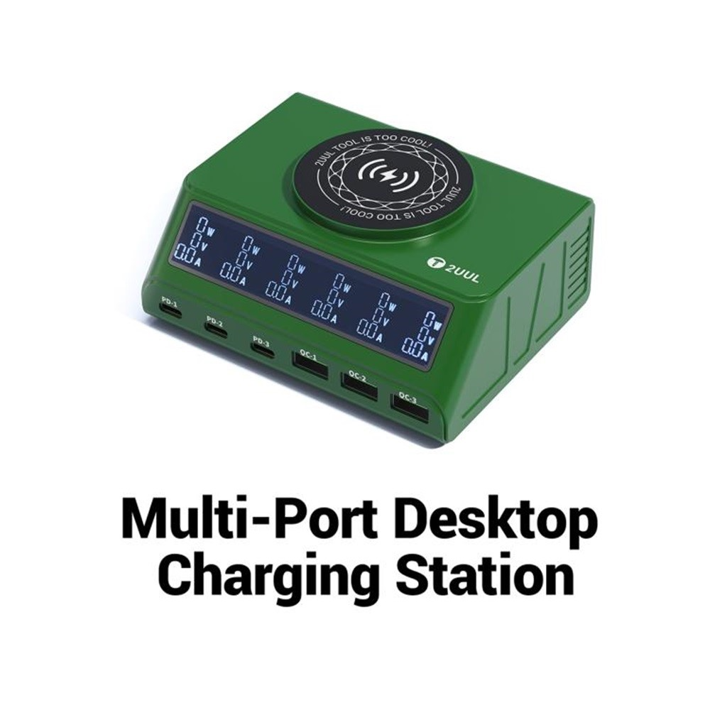 Incarcator Statie 2UUL PC11 QI, 110W, 3A, 3 x USB-A - 3 x USB-C, Verde