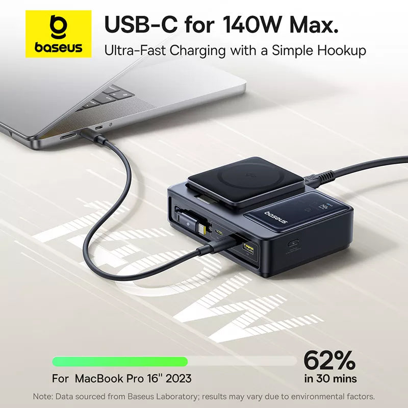 Incarcator Statie Baseus Nomos QI 5in1, 140W, 5A, 1 x USB-A - 2 x USB-C, Negru P10178800123-00