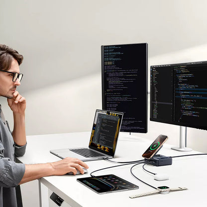 Incarcator Statie Baseus Nomos QI 5in1, 140W, 5A, 1 x USB-A - 2 x USB-C, Negru P10178800123-00