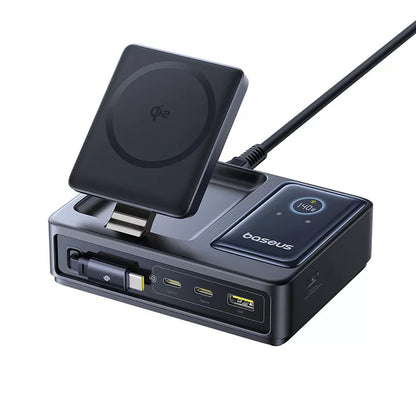 Incarcator Statie Baseus Nomos QI 5in1, 140W, 5A, 1 x USB-A - 2 x USB-C, Negru P10178800123-00