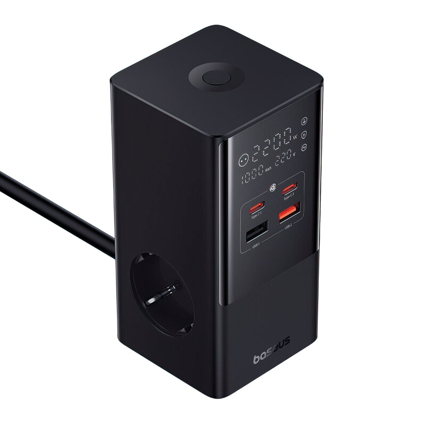 Incarcator Statie Baseus PowerCombo Tower, 100W, 5A, 2 x Schuko - 2 x USB-A - 2 x USB-C, Negru E00023609113-00