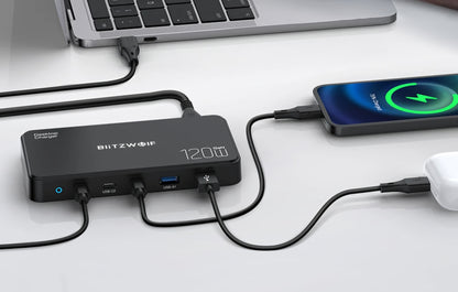 Incarcator Statie BlitzWolf BW-i100, 120W, 5A, 2 x USB-A - 3 x USB-C, Negru